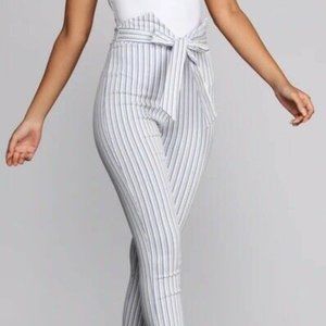 Windsor Summer Stripes White Blue Paperbag Pants S